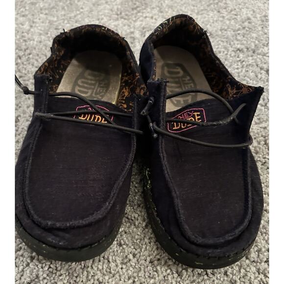 Hey Dude Shoes Wendy Glo Youth Size Y3-L4 Neon Paint‎ Splatter Loafers Black - Picture 2 of 8